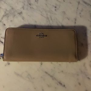 Coach taupe zip around wallet
